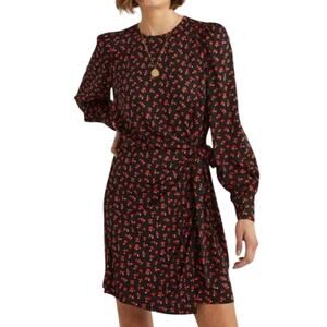 Boden Tulip Charm Black Knit Red Pink Flower Print Long Sleeve Mini Dress